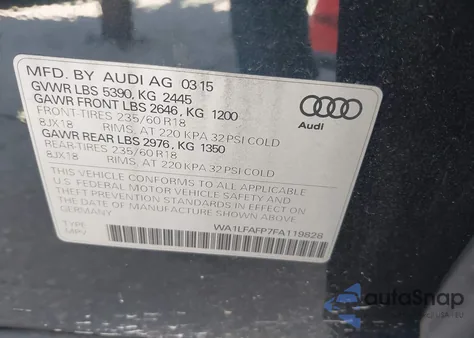 2015 Audi Q5 2.0T Premium from USA, damaged, VIN WA1LFAFP7FA119828